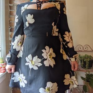 Black Floral Cutout Dress
